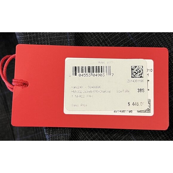 Hugo Mens Gray Checkered Two-Button Blazer Size 38 S 38S Lined Work Pockets New - Picture 11 of 11